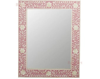 Handmade Bone inlay Mirror Frame Floral Art Wall Home Décor