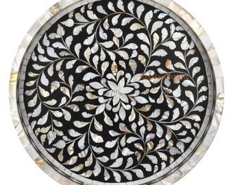 Mother Of Pearl Inlay Round Serving Tray Kitchen Platter Home Decor Handcrafted