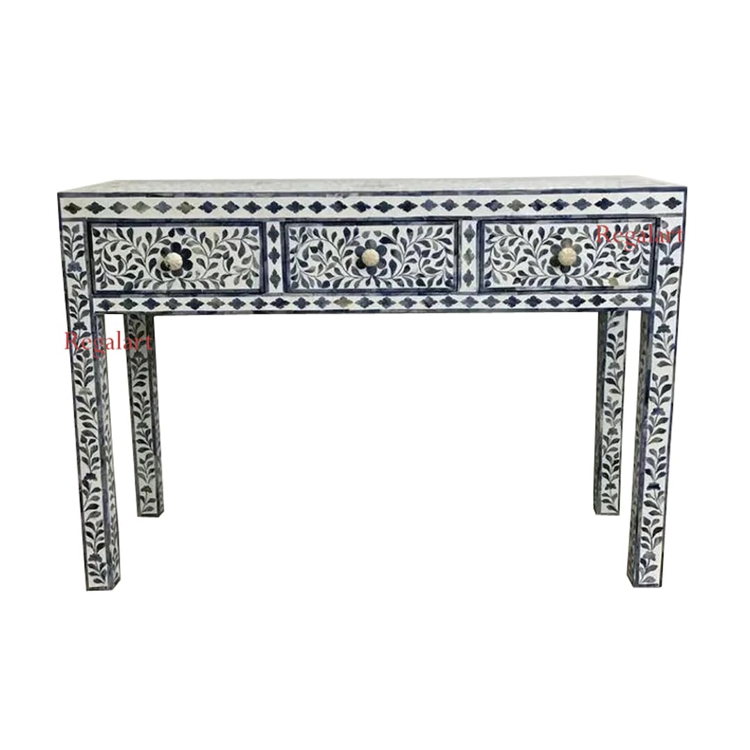 Bone Inlay 3 Drawer Side Table Floral Console Table, Hall Table, Living ...