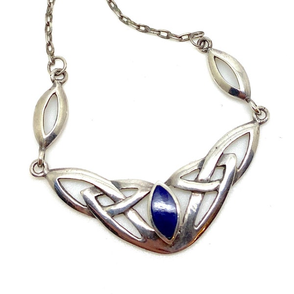 Vintage Celtic Lapis Lazuli 925 Silver Pendant