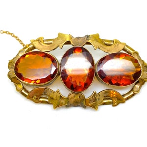 Antique Victorian Ornate Pinchbeck Topaz Glass Brooch