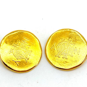 Donna Karan New York Large Signature Gold Clip Earrings - Signed DKNY 1993