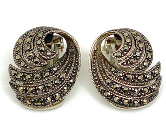 Original ART DECO 1920's Marcasite and Silver Clip Earrings