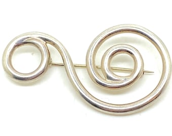 Broche abstracto de plata de ley con doble giro de los años 70