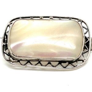 Victorian Sterling Silver Mother of Pearl Brooch