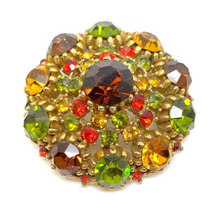 Vintage SPHINX Red Green Orange Brown Yellow Dome Brooch - Sphinx Logo