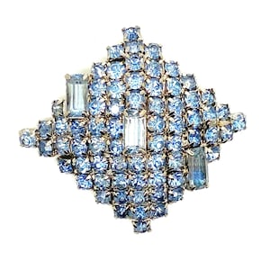 Original Art Deco Blue Crystal Rhinestone Geometric Brooch