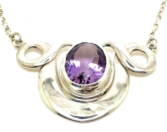 Art Nouveau Amethyst and Sterling Silver Pendant in a nice Purple Velvet Box -Ready to Give