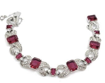 Unsigned Attwood & Sawyer Vintage Red and White Crystal Bracelet