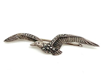 Art Deco Marcasite Sterling Silver Flying SEAGULL Bird Brooch