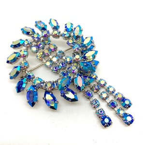 Vintage  Aurora Borealis Crystal Rhinestone Tassel Brooch Pin