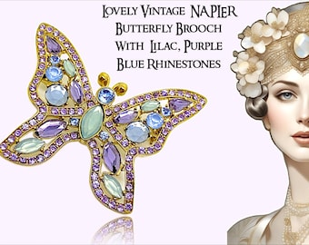 Vintage Napier Butterfly Brooch: Lilac, Purple & Blue Rhinestones