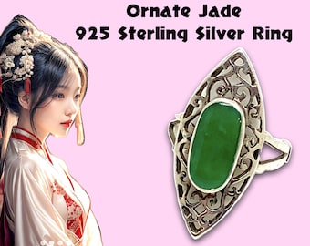 Anel de Jade Ornamentado e Prata Esterlina 925