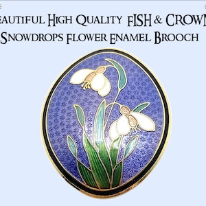 Vintage Fish & Crown SNOWDROPs in Lilac Enamel Flower Brooch