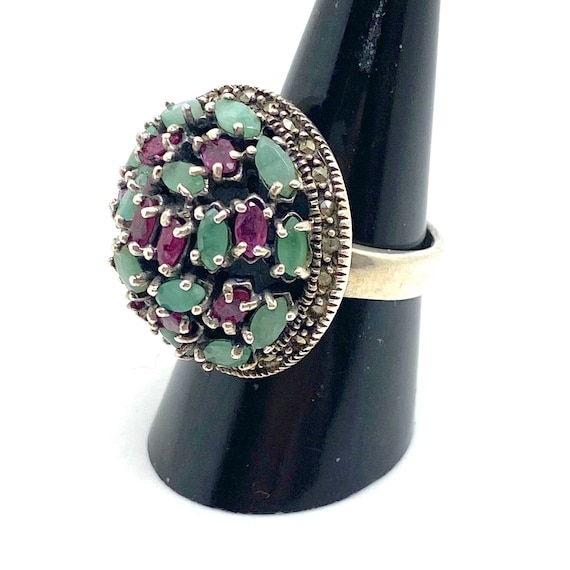 Very Large Statement Emerald and Ruby 925 Silver … - image 6