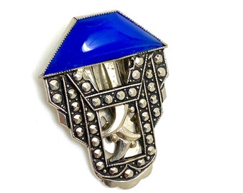 Vintage Art Deco Geometrisch Blau Früh Plastik Jazz Kleiderclip