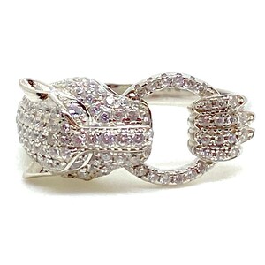 Gorgeous Art Deco Leopard Cubic Zirconia Sterling Silver Ring Size P/Q