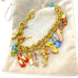 1980s Kirks Folly Shoes Charm Bracelet -Signed Tag and Bag