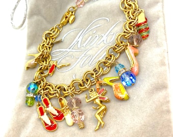 Pulsera con dijes de zapatos Kirks Folly de la década de 1980 -Etiqueta y bolso firmados