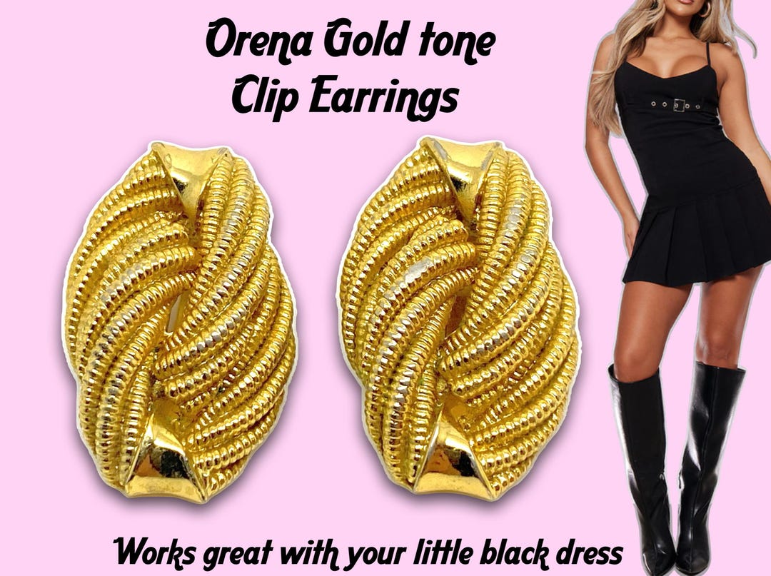 Boucles D'Oreilles Clips Dorées - Marque ORENA Paris - Occasion Bon État