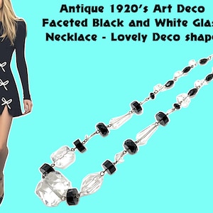 Art Deco Black & White Glass Necklace - 1920s Faceted Beadwork