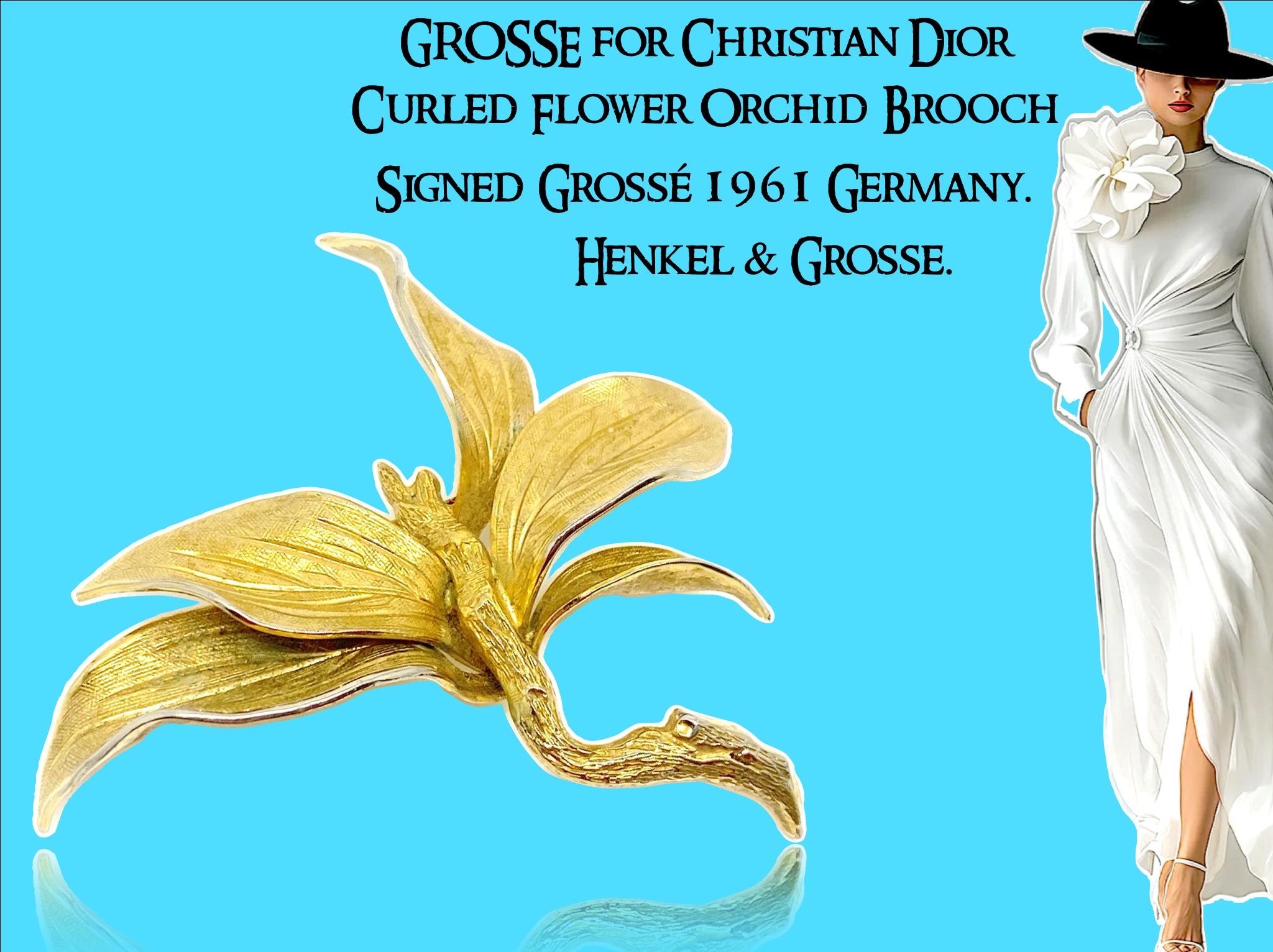 Christian Dior GROSSE Vintage Curled Flower Brooch Signed Grossé