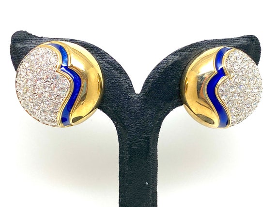 High End Crystal and Enamel Clip Earrings Signed … - image 6