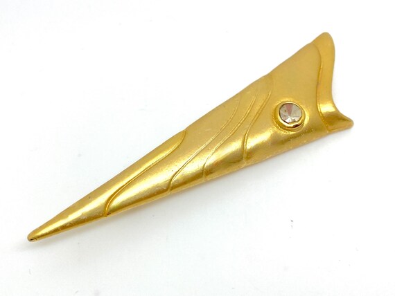 Unique Modernist Brushed Gold Triangular Brooch M… - image 4