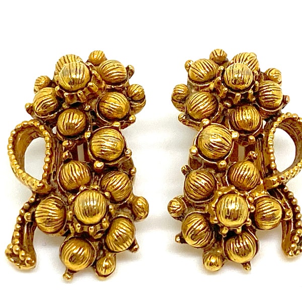 Ornate FLORENZA Baroque Revival Clip Earrings Signed