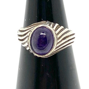 Ornate Vintage Amethyst 925 Sterling Silver Modernist Swirl Ring- Size O