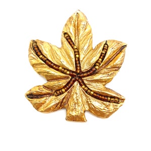 1990s Marc Labat Paris Avant Garde Designer Bead and Goldtone Brooch