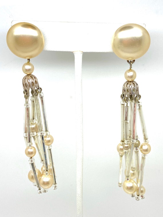 Large Long Statement Vintage Pearl & Crystal Drop… - image 2