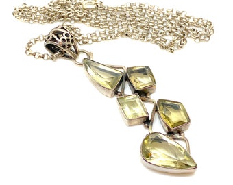 Very Large Citrine Sterling Silver Pendant & Chain