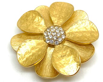 ゴルティエ　ブローチ American Designer 1980's Brushed Gold Crystal Rhinestone