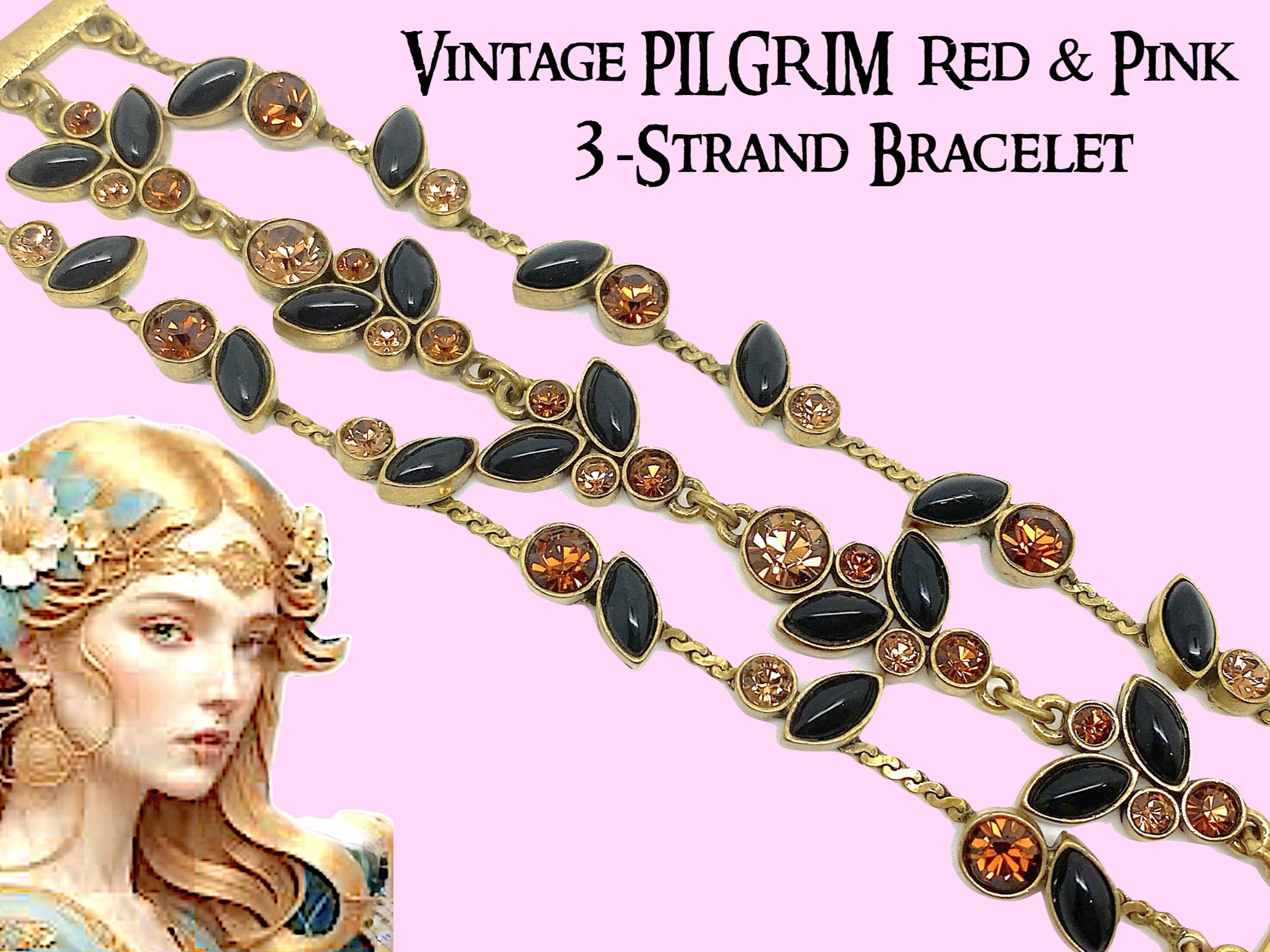 ヴィンテージ PILGRIM レッド＆ピンク 3連ブレスレット - Etsy 日本