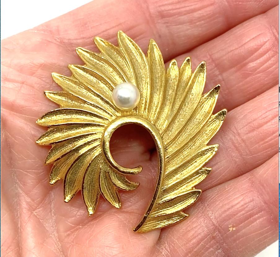 Ancienne Broche Art Déco Plaqué Or 18k 750 - Créateur, Motif Perle (Occasion)