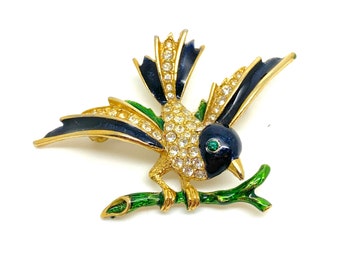 Vintage Rich Enamel and Crystal SPHINX Bird Brooch