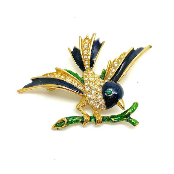 Vintage Rich Enamel and Crystal SPHINX Bird Brooch