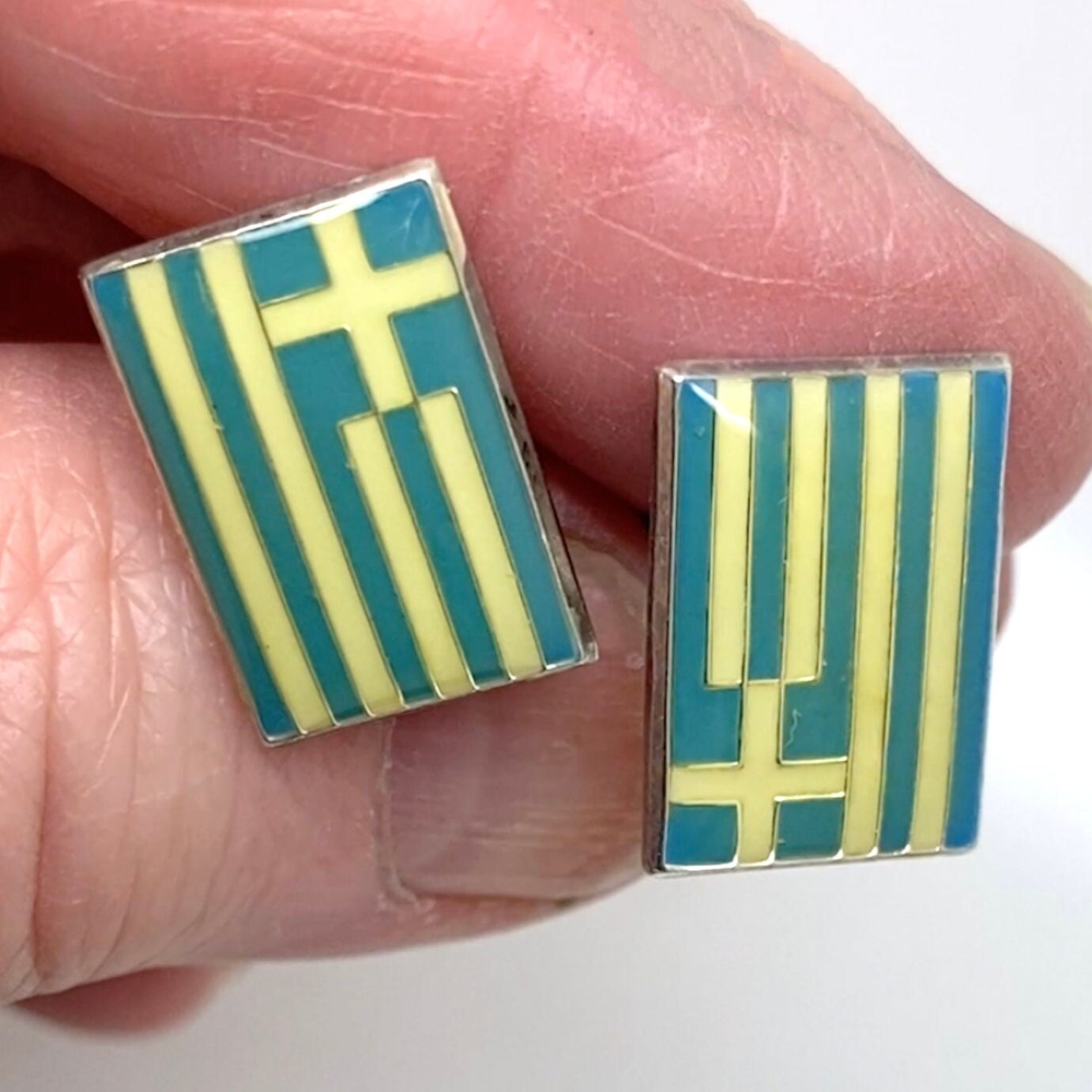 Boutons De Manchette Drapeau Grec émaillé En Or 18k 750 - 11 Grammes - Occasion