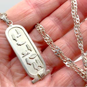 Egyptian Hieroglyph Cartouche 925 Silver Pendant with Chain