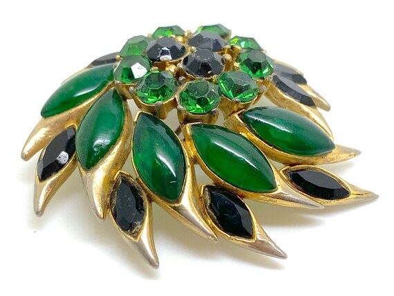 1980's SPHINX Large Green and Black Glass Brooch … - image 4