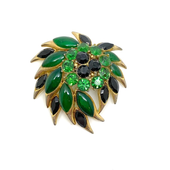 1980's SPHINX Large Green and Black Glass Brooch … - image 1