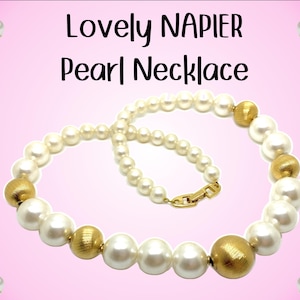 Lovely NAPIER Pearl and Goldtone Necklace - Signed