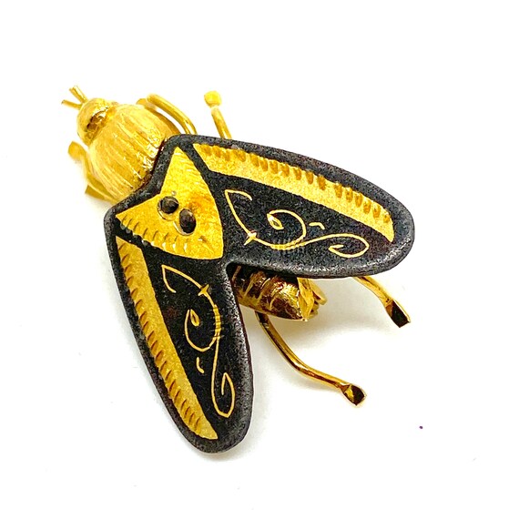 ダマスカスの虫、昆虫、ハチ、黒と金のブローチピン - Etsy 日本