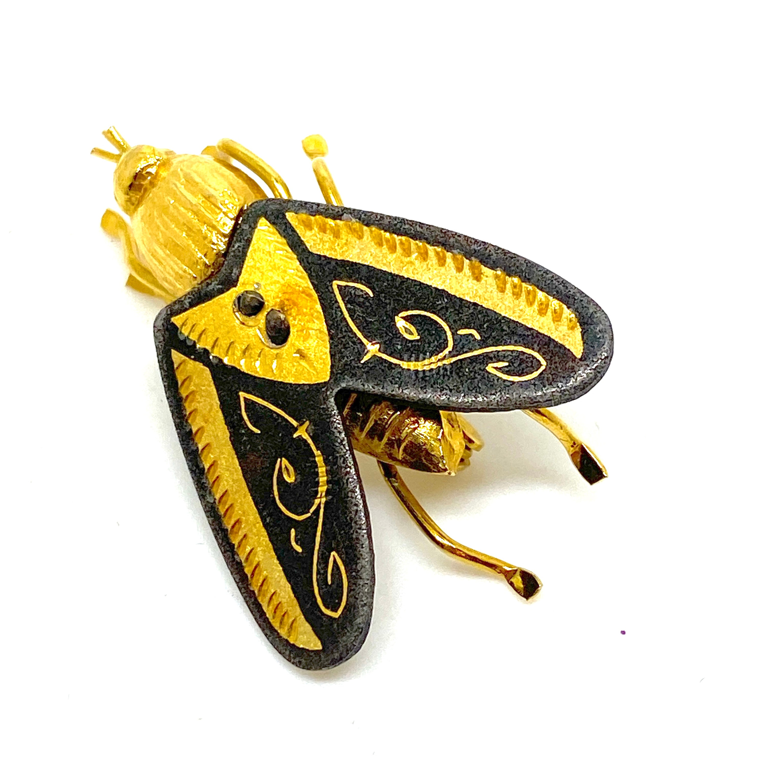 ダマスカスの虫、昆虫、ハチ、黒と金のブローチピン - Etsy 日本