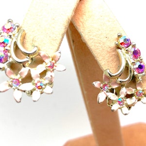 Boucles D'Oreilles Clips Vintage En Verre Rose Iridé - Authentique Années 50
