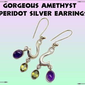 Amethyst Peridot 925 Sterling Silver Dangle Drop Earrings