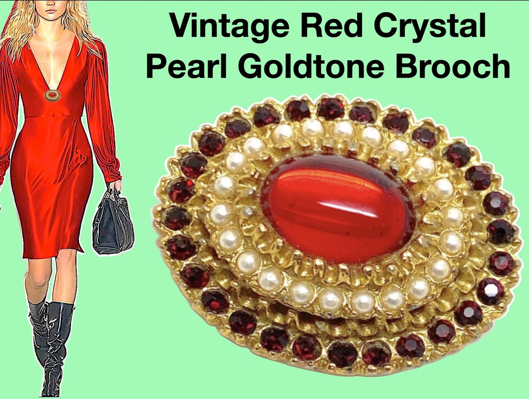 Spilla floreale in cristallo rosso opulento, accessorio di moda