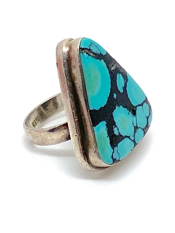 Large Triangular Royston Turquoise  925 Silver Ri… - image 5