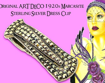 Pinza para vestido Art Déco de marcasita en plata de ley - Estilo Flapper de los años 20